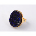 adjustable metal plated Gold Size of gemstone 25x35mm Gold Rings with natural Druzy Agate Crystal Gemstone